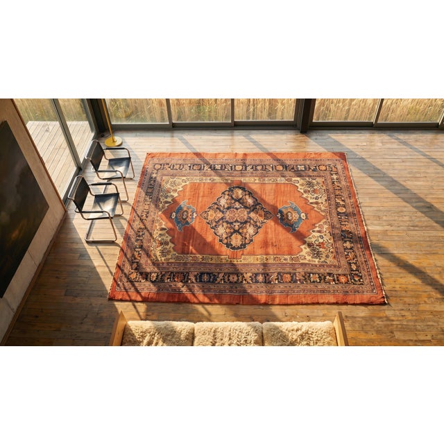1880s Red Medallion Rustic Antique Persian Bijar Rug 7'10" X 12' Handknotted Wool Carpet For Sale In New York - Image 6 of 7