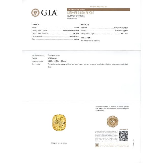 Mid 20th Century Mid 20th Century 17 Carat No Heat Cushion Yellow Sapphire & Diamond Halo Ring Size 6.5 For Sale - Image 5 of 7