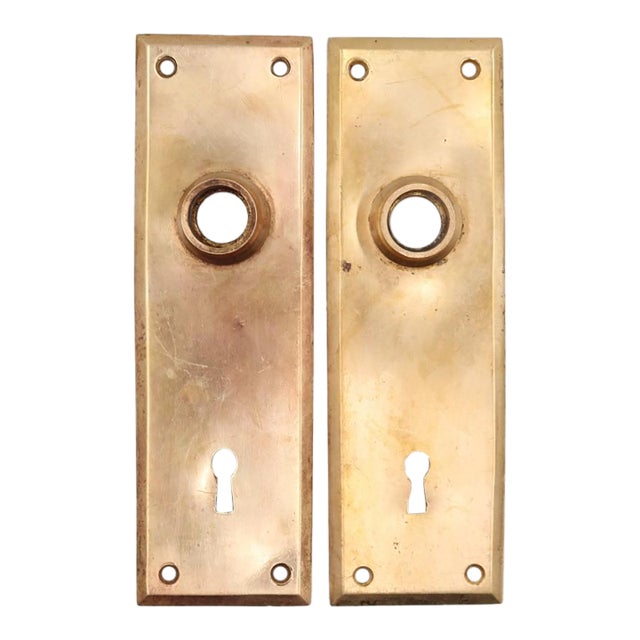 Pair of Vintage 7 In. Brass Door Back Plates For Sale