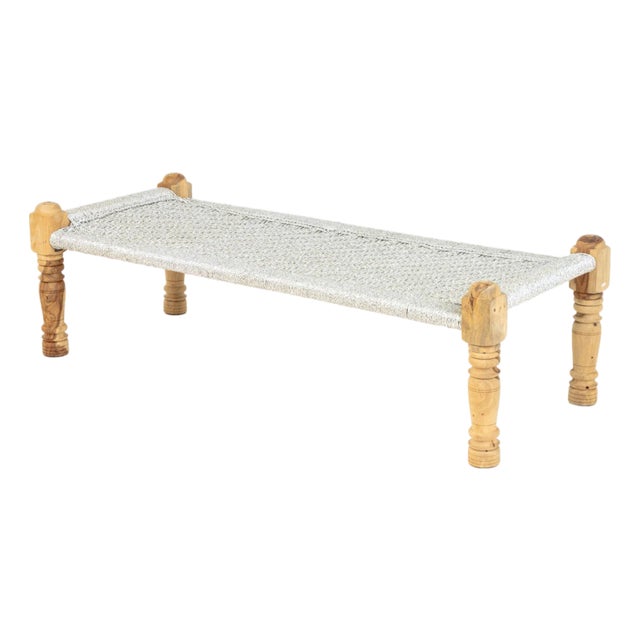 Contemporary Charpai Woven and Wood Bench For Sale