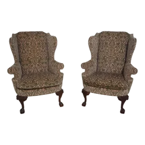 Pair Southwood Ball & Claw Mahogany Chippendale Wing Chairs