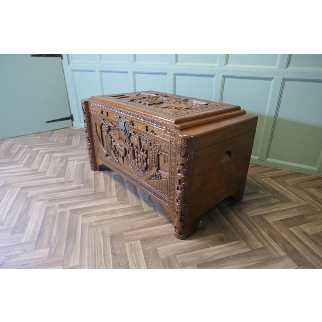 1920s Art Deco Carved Camphor Wood Chest, 1920s For Sale - Image 5 of 10