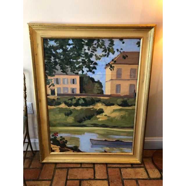 French Country 1950s Large Oil on Canvas "Homage to Monet's House at Giverny" Painting For Sale - Image 3 of 13