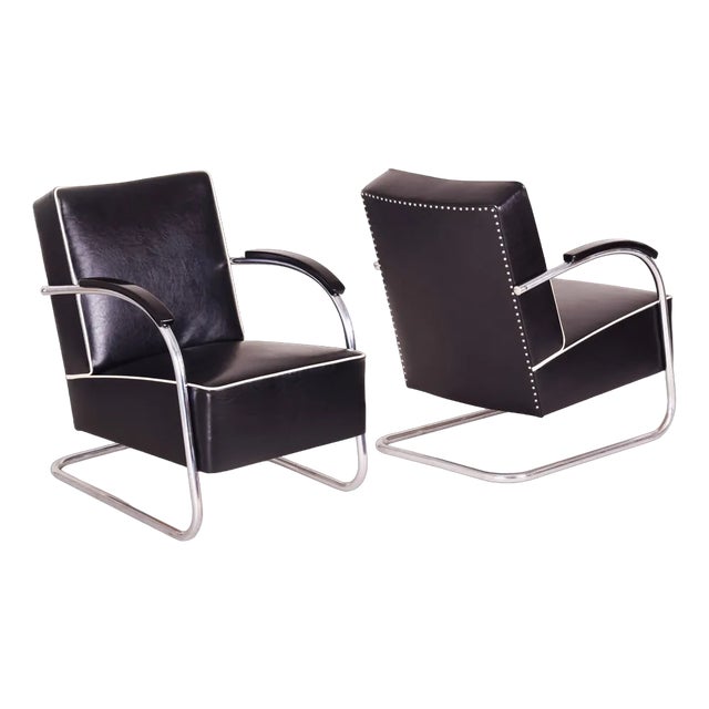 Set of Black Tubular Steel Cantilever Armchairs from Mücke Melder, 1930s For Sale