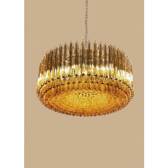 Mid-Century Modern Large Italian Murano Triedri Chandelier | 391 Amber Prisms For Sale - Image 3 of 5