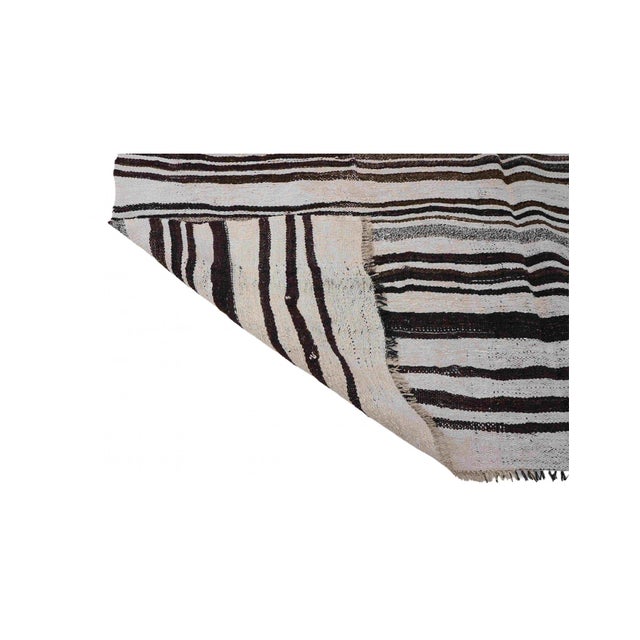 Black White Vintage Hemp Kilim Rug - 6`6″ X 6`1″ For Sale In Los Angeles - Image 6 of 6