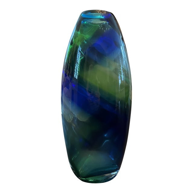 Contemporary Blue Green Glass Swirl Vase For Sale