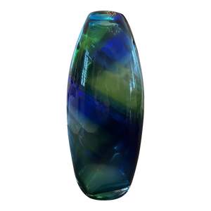Contemporary Blue Green Glass Swirl Vase