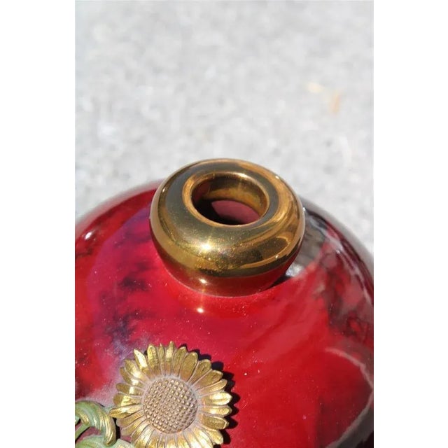 Art Deco Red Ceramic Vase with Gold and Brass, 1930s For Sale - Image 4 of 9
