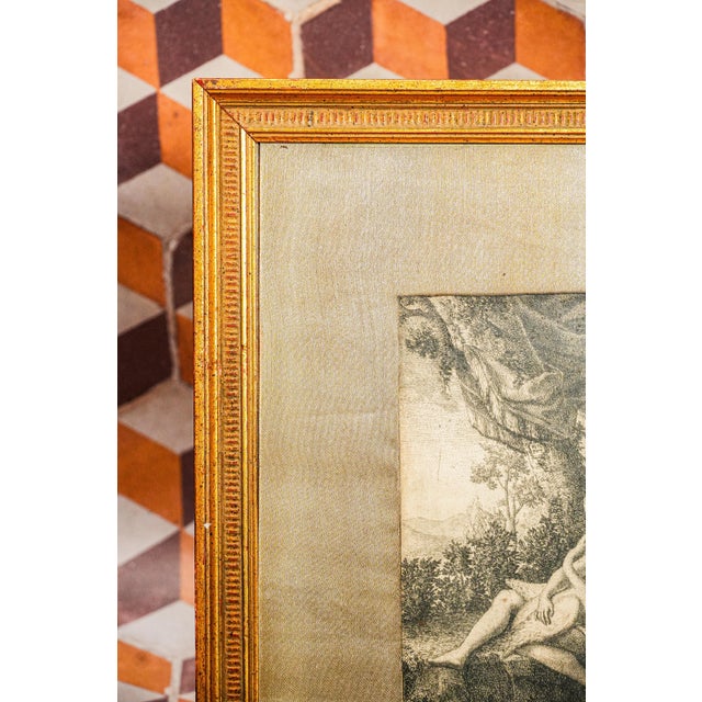 Sculpture Materials Neoclassical Antique 18th-Century Engraving Print Nude Woman Swan Gilt Frame For Sale - Image 7 of 9