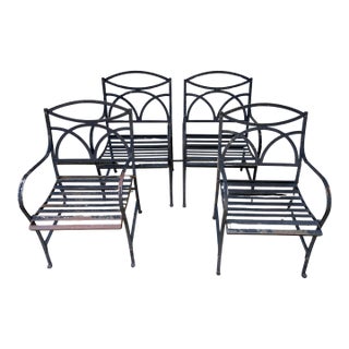 Vintage Wrought Iron English Style Garden Chairs by Smith & Hawken, 4 Pieces For Sale