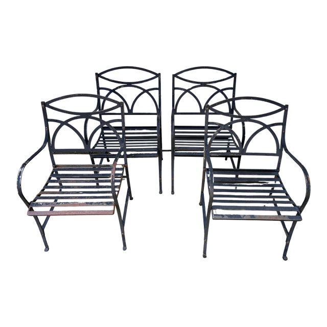 Vintage Wrought Iron English Style Garden Chairs by Smith & Hawken, 4 Pieces For Sale
