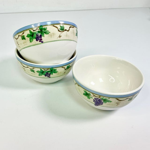 Asparagus Early 21st C Vintage Boho Chic Merlot Grape Motif Dessert Bowls - Set of 3. For Sale - Image 8 of 16