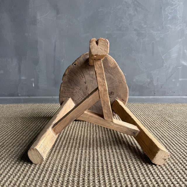 Brown Vintage Elm Wood Chop Block Table #3c7 For Sale - Image 8 of 9