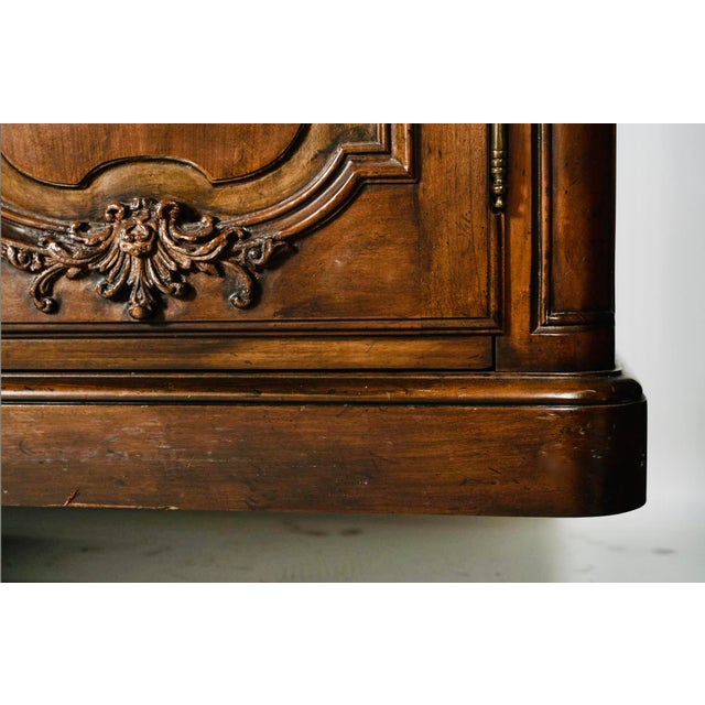 Brown Monumental Baker Furniture French Provincial Style Walnut Buffet Sideboard, 4-Door Carved Credenza, Circa 1960–1975 For Sale - Image 8 of 12