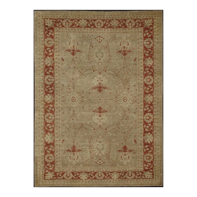 Sultanabad Design Rug With Stylized Design in Light Camel, Cream & Garnet Red by Keivan Woven Arts For Sale
