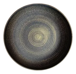 Handmade Vintage Swirling Black Gold Stone Pattern Ceramic Plate