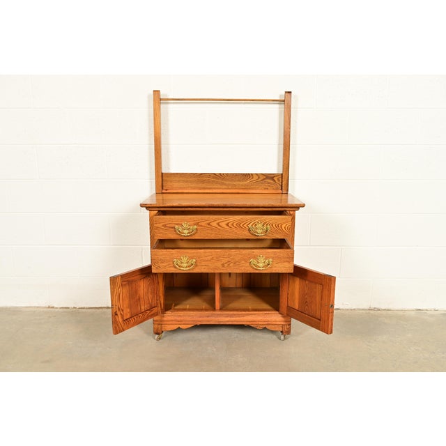 Late 19th Century Antique Victorian Carved Oak Washstand or Commode, Circa 1890s For Sale - Image 5 of 15
