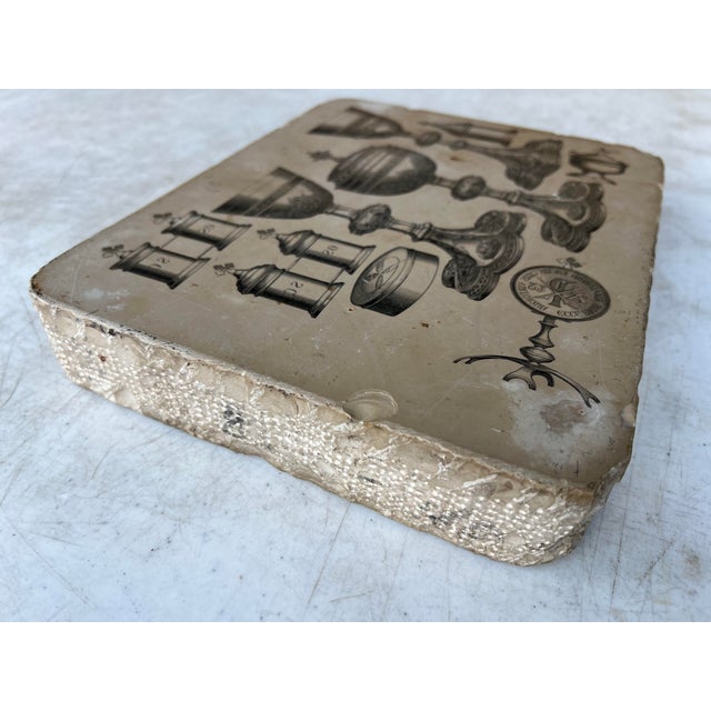 Natural hand carved Stone with vintage print. Estate find from a vintage French style home. The smooth surface has a...