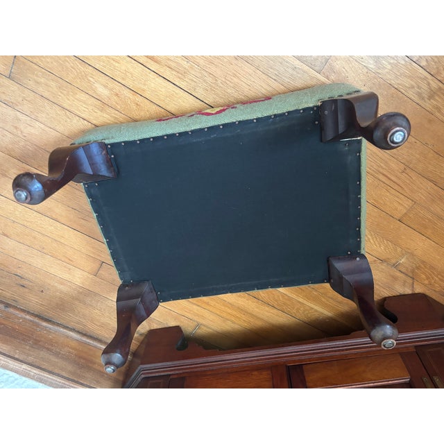 Metal Antique Embroidered Needlepoint Ottoman or Footstool For Sale - Image 7 of 10