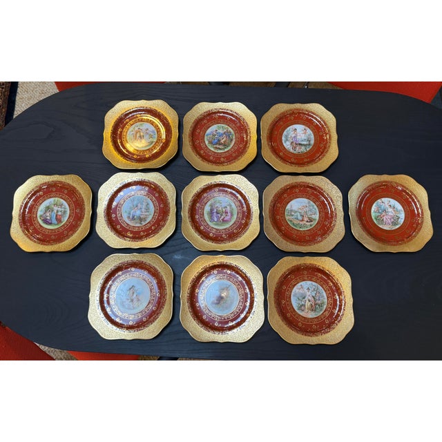 Art Nouveau Royal Vienna Square Dessert Plates, Set of Eleven For Sale - Image 3 of 12