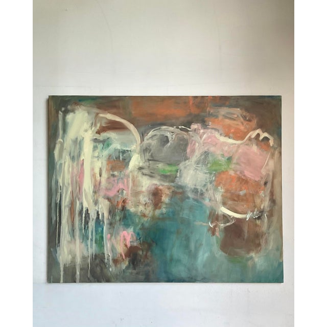 Contemporary Vintage Boho Original Abstract Oil on Canvas For Sale - Image 3 of 9