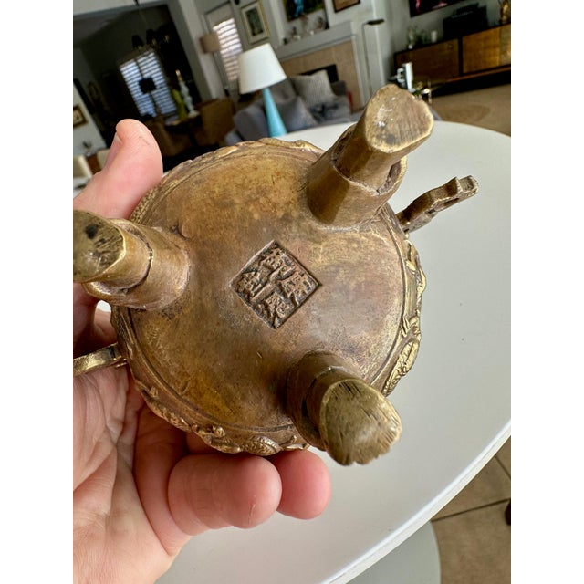 Antique Chinese Ming-Style Brass Foo Dog Incense Burner Sculpture For Sale - Image 14 of 15
