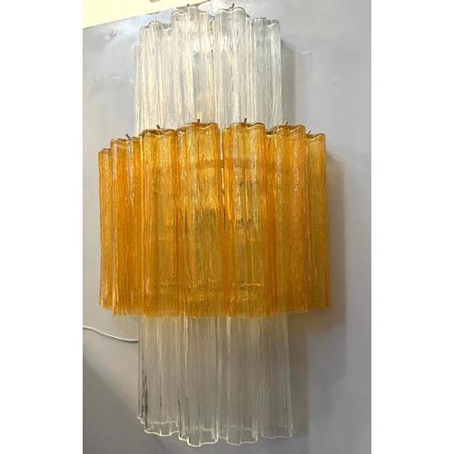 Large Amber and Clear Murano Glass Sconces, 1990, Set of 2 For Sale - Image 16 of 18