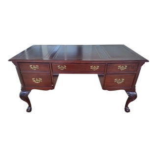 Late 20th Century Vintage Sligh Chippendale Style Mahogany Ball & Claw Foot Executive Desk For Sale