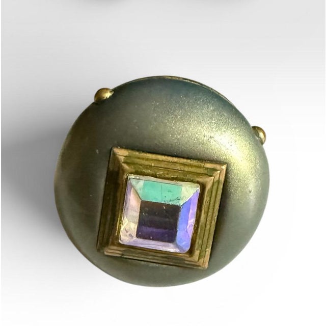 Late 20th Century Set of Eight Hollywood Regency Metallic Wood Knobs With Iridescent Aurora Borealis Gems For Sale - Image 5 of 18