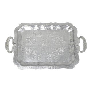 Vintage Victorian Continental Silver Co "Wild Rose" 1055 Hammered Aluminum Tray For Sale