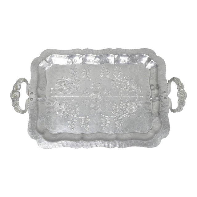 Vintage Victorian Continental Silver Co "Wild Rose" 1055 Hammered Aluminum Tray For Sale