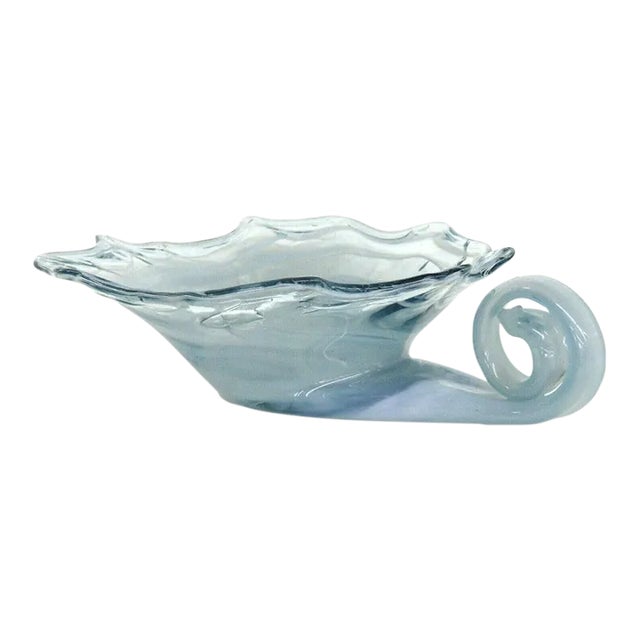 Mid Century Modern Vintage Hand Blown Blue Glass Centerpiece Bowl For Sale