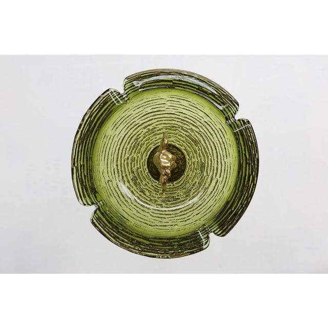 Sculptural Green Glass and Metal Ashtray with Fish and Eagle Motifs, Belgium, 1970s For Sale - Image 10 of 11
