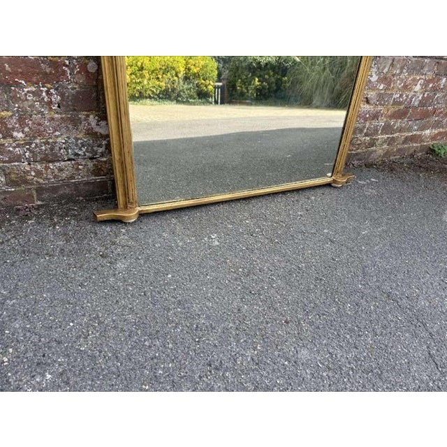 Large Antique 19th Century English Carved Gilt Wood and Gesso Arched Top Overmantle Mirror For Sale - Image 3 of 7