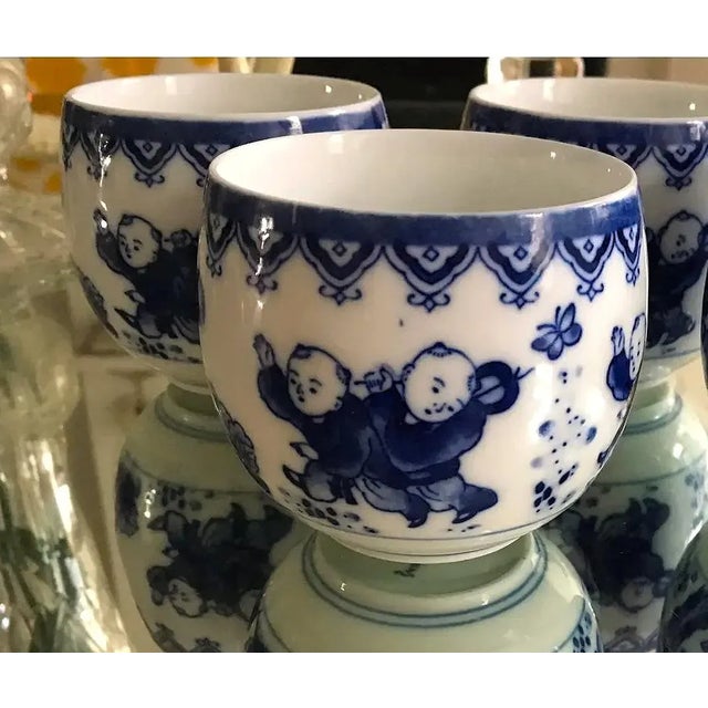 1960s Sake Set - "Boys Chasing Butterflies" For Sale - Image 4 of 8