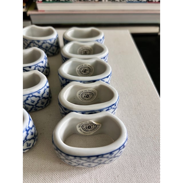Vintage Williams Sonoma Blue & White Porcelain Napkin Rings - Set of 12 For Sale - Image 10 of 12