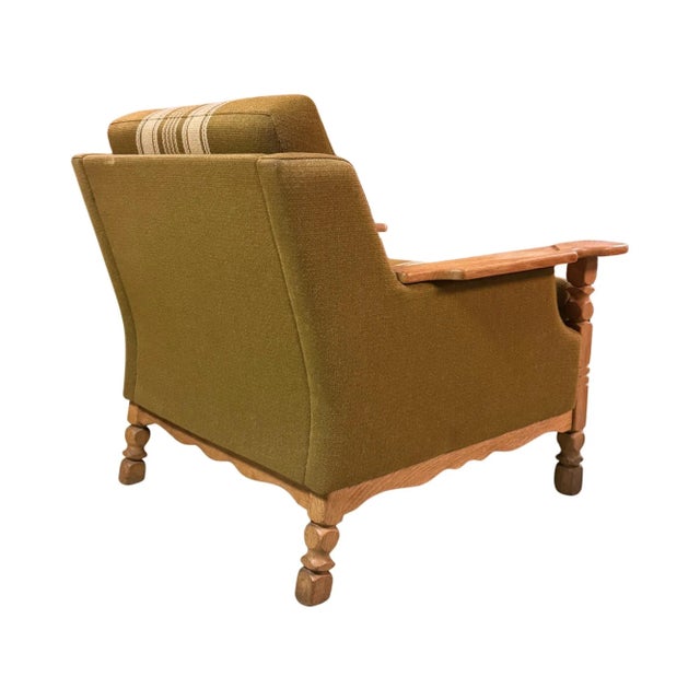 Green Henning Kjærnulf Carved Oak Sofa Set, Wool, 1960s, Attributed For Sale - Image 8 of 12