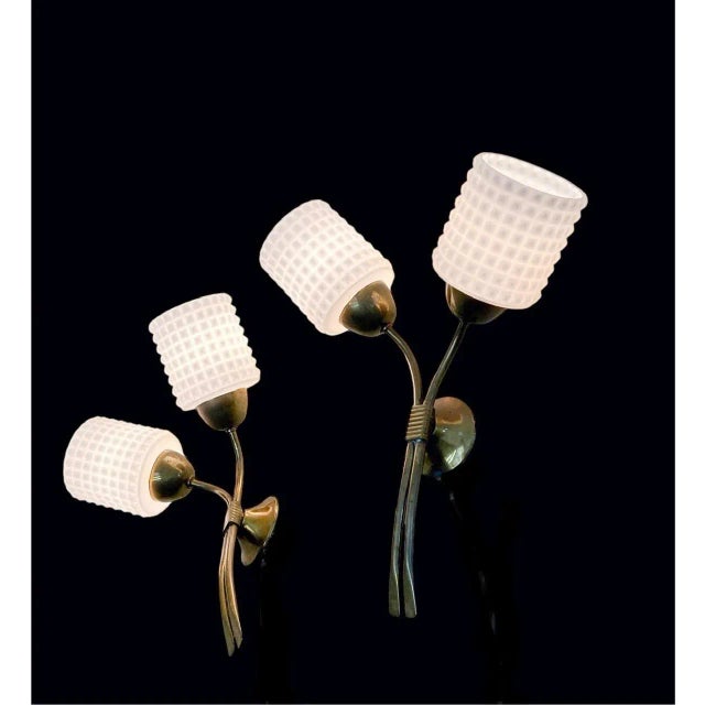 Mid-Century Modern French Brass and Glass Wall Sconces, 1970s, Set of 2 For Sale - Image 3 of 11