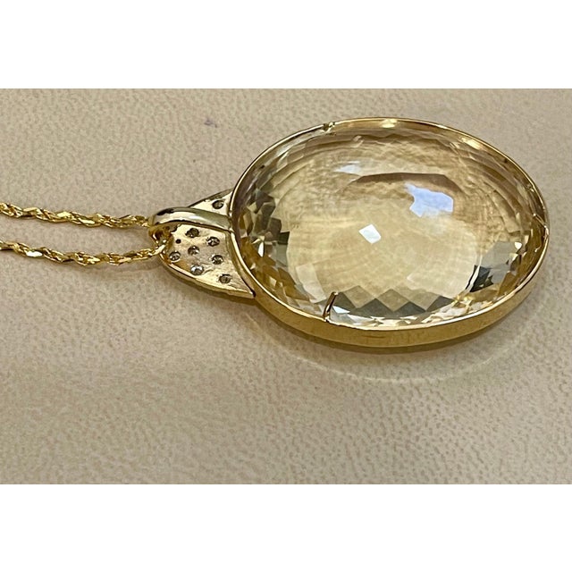 2010s 125 Carat Citrine & Diamond Pendent or Necklace 14 Karat Yellow Gold with Chain For Sale - Image 5 of 18