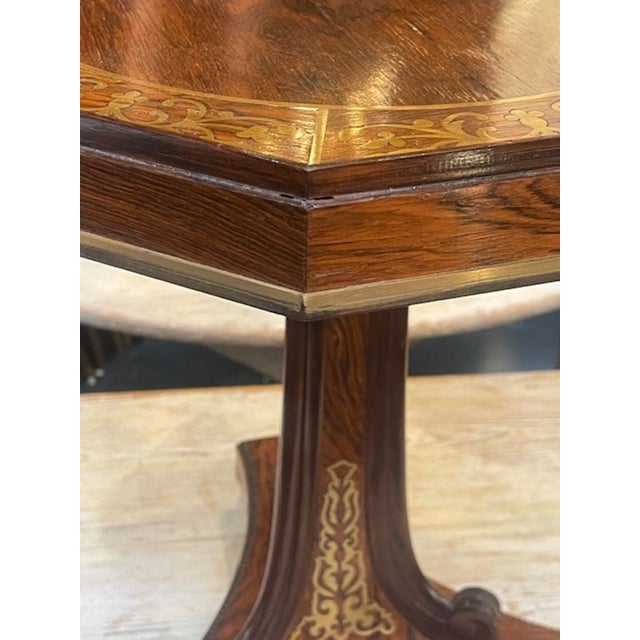 Wood 19th C. English Regency Rosewood and Brass Inlaid Side Table For Sale - Image 7 of 7