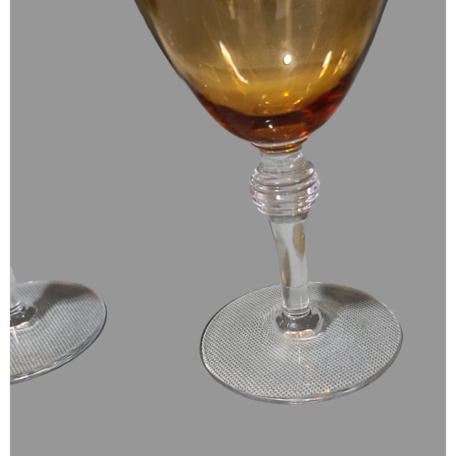 Traditional Vintage Pair of Cambridge Arora Amber Water Goblets For Sale - Image 3 of 5