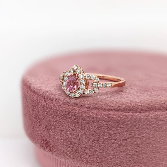 Metal Pink Imperial Topaz Ring W Earth Mined Diamonds in Solid 14k Rose Gold Size 6.75 For Sale - Image 7 of 10