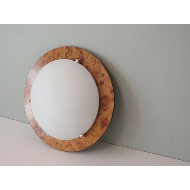 Hollywood Regency Vintage Ceiling Lamp in Glass and Faux Burlwood, Spain, 1970 For Sale - Image 3 of 13