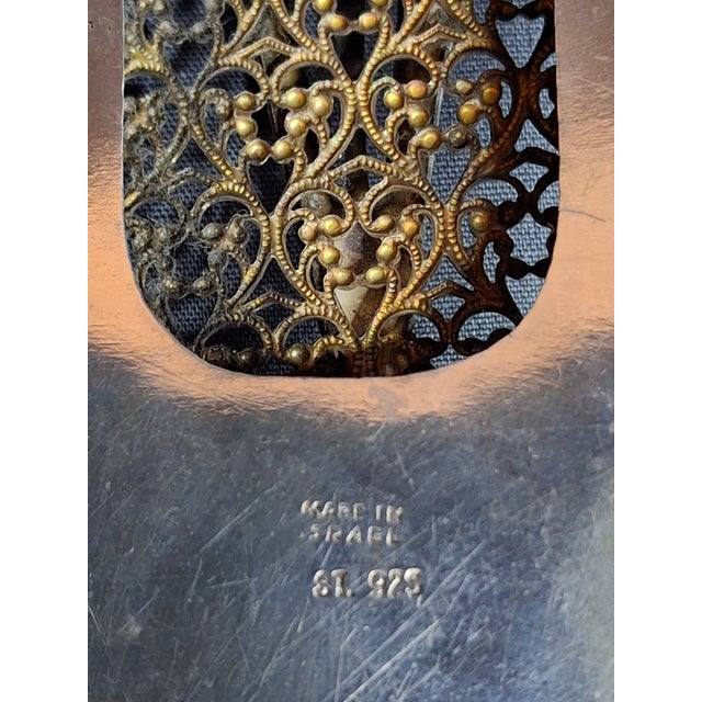 Vintage Israel Sterling Silver 925 Filigree Mezuzah Case Tiger's Eye Stone Judaica For Sale - Image 16 of 18