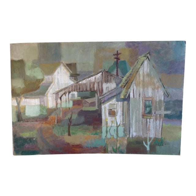 Jae Carmichael Unsigned Barn Study Capistrano Modernist Oil on Board For Sale