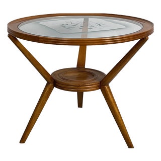 Mid-Century Modern Italian Coffee Table in Wood and Decorated Glass, 1950s For Sale
