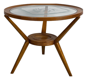 Mid-Century Modern Italian Coffee Table in Wood and Decorated Glass, 1950s