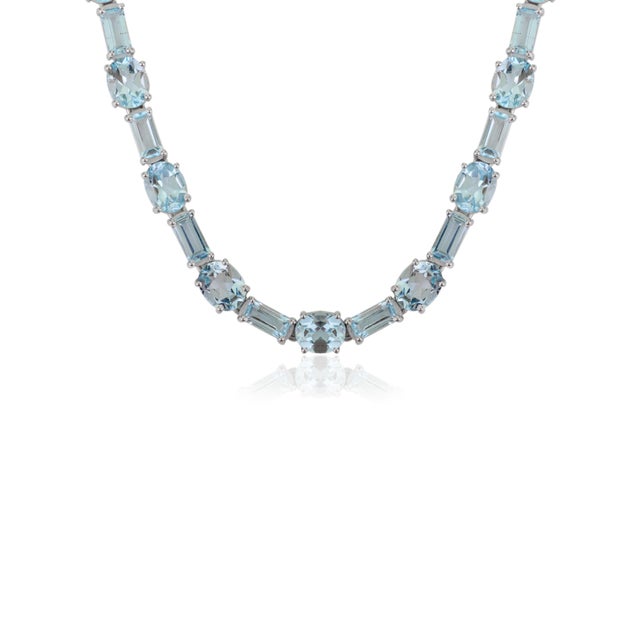 Boho Chic Timeless 16 Inches Wedding Necklace With Oval and Baguette Cut Blue Topaz For Sale - Image 3 of 10
