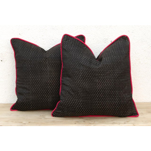 Mid 20th Century Pair of Ratri Black Dotted Ahir Handloom Pillows For Sale - Image 5 of 5